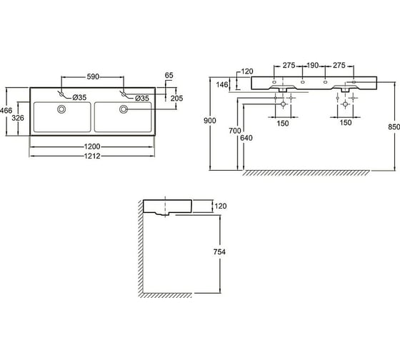 Керамическая раковина Jacob Delafon EXBL112-00 VIVIENNE двойная 120x46 см 00305051