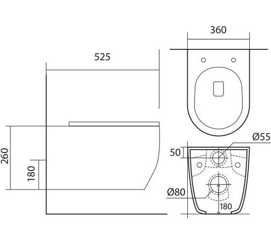 Подвесной унитаз Aquatek AQ1106L-00 ЕВРОПА безободковый 525х360х260мм, тонкое сиденье с механизмом плавного закрывания, крепеж 00000124749