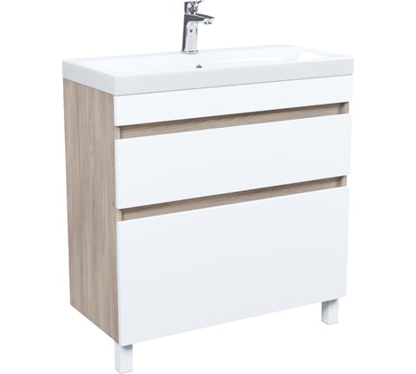 Тумба с умывальником 3508000i28 IDDIS Zodiac напольная с ящиками, 80 см, белая/под дерево ZOD8ABFi95K