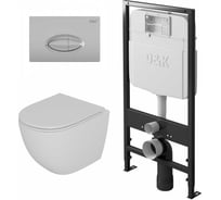 Комплект D&K: Подвесной безободковый унитаз D&K Matrix DT1396016, 490х370х360 мм, инсталляция, сиденье микролифт, белый DS1391608