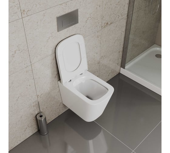 Комплект D&K: Подвесной безободковый унитаз D&K Quadro DT1516016, 530х360х365 мм, инсталляция, сиденье микролифт, белый DS1511607