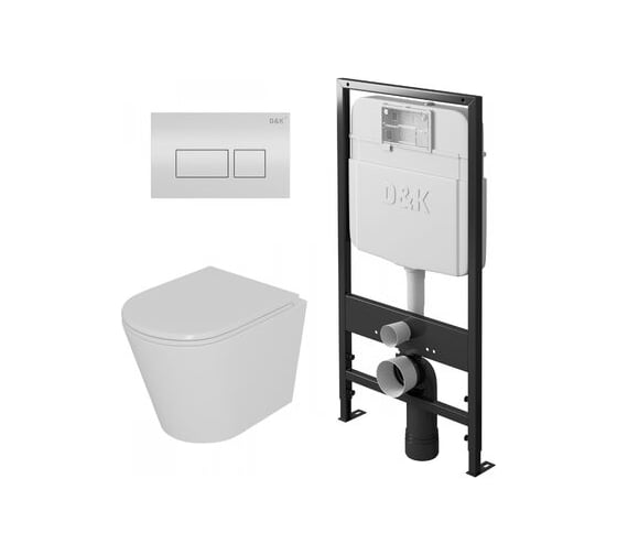 Комплект D&K: Подвесной безободковый унитаз D&K Venice DT1026016, 515х355х365 мм, инсталляция, сиденье микролифт, белый DS1021608 1