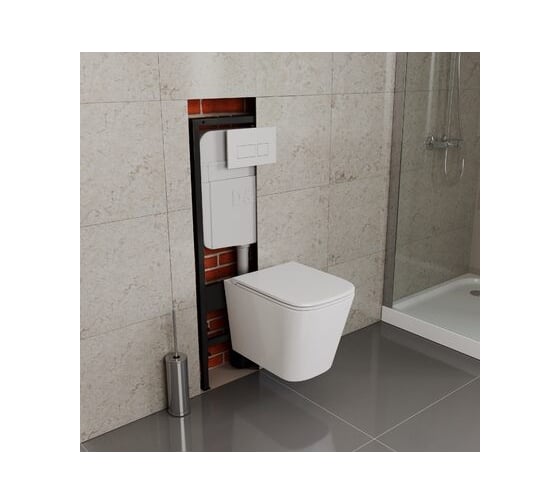 Комплект D&K: Подвесной безободковый унитаз D&K Venice DT1026016, 515х355х365 мм, инсталляция, сиденье микролифт, белый DS1021608