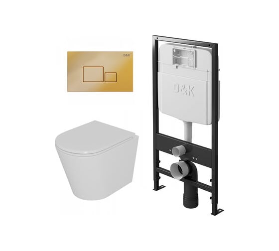 Комплект D&K: Подвесной безободковый унитаз D&K Venice DT1026016, 515х355х365 мм, инсталляция, сиденье микролифт, белый DS1021609 1