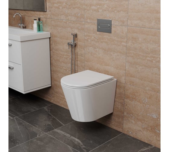 Комплект D&K: Подвесной безободковый унитаз D&K Venice DT1026016, 515х355х365 мм, инсталляция, сиденье микролифт, белый DS1021609