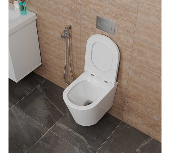 Комплект D&K: Подвесной безободковый унитаз D&K Venice DT1026016, 515х355х365 мм, инсталляция, сиденье микролифт, белый DS1021609