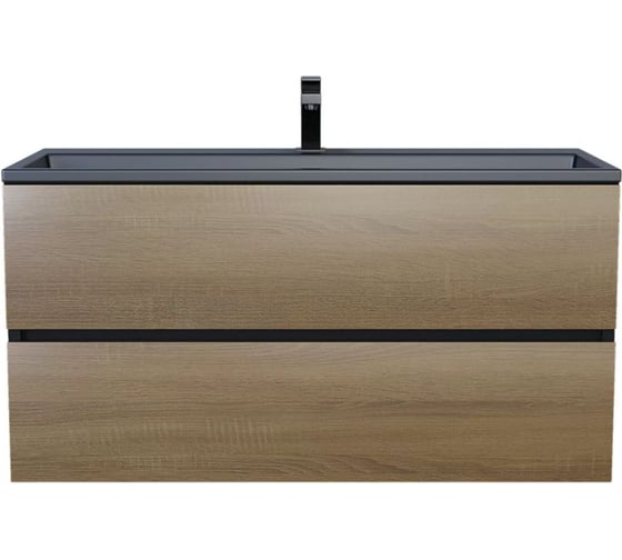 Подвесная тумба с раковиной для ванной Uperwood Barsa_100 см, раковина черная, черная/дуб сонома 293020542