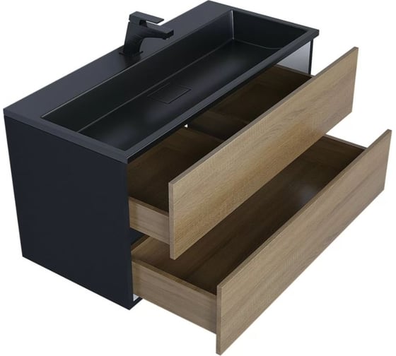 Подвесная тумба с раковиной для ванной Uperwood Barsa_100 см, раковина черная, черная/дуб сонома 293020542
