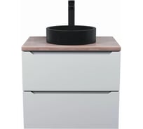 Комплект: тумба со столешницей для ванной Uperwood Tanos_60 см, белая/бук светлый, с накладной раковиной Round, цвет черный 2910210411