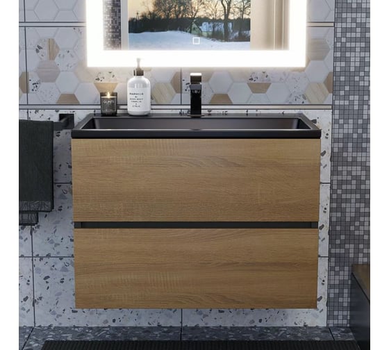 Раковина для ванной Uperwood Barsa_70 см, полувстраиваемая, прямоугольная, черная 2911020346
