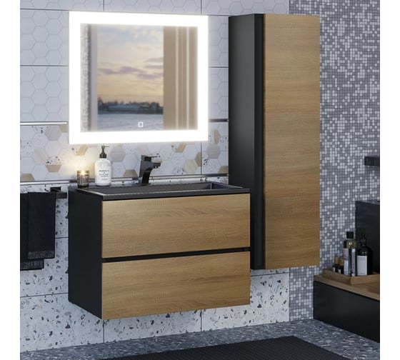 Раковина для ванной Uperwood Barsa_70 см, полувстраиваемая, прямоугольная, черная 2911020346