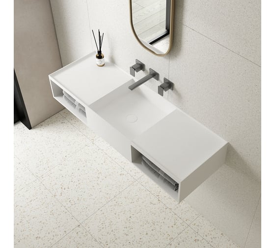 Раковина из искусственного камня VINCEA 1200x400x200, подвесная, белый матовый VWB-6S212MW