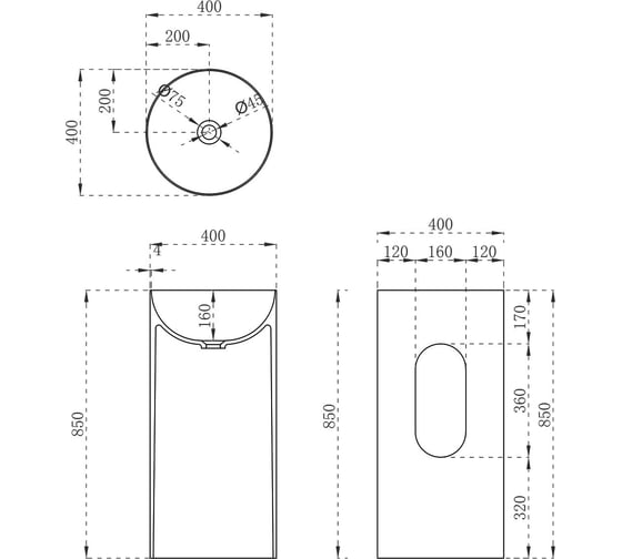 Раковина из искусственного камня VINCEA 400x400x850, напольная, белый матовый VBS-6SP01MW