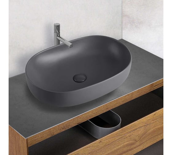Керамическая раковина VINCEA 600x415x135, накладная, антрацит матовый VBS-113MA
