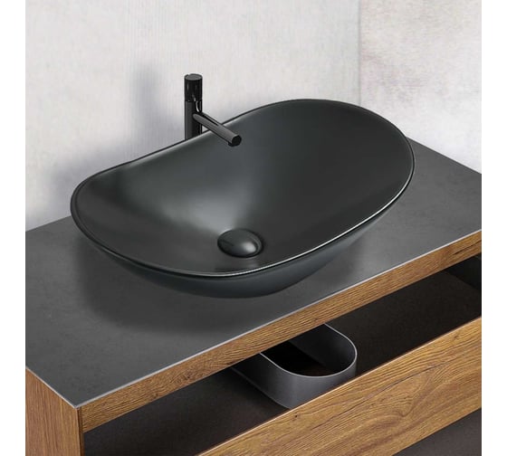 Керамическая раковина VINCEA 615x360x155, накладная, черный матовый VBS-508MB