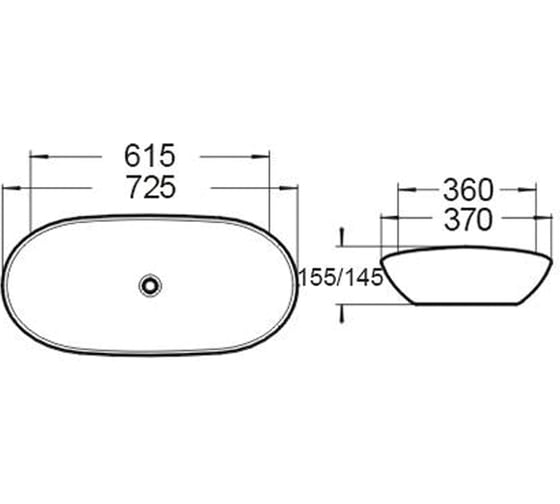 Керамическая раковина VINCEA 615x360x155, накладная, черный матовый VBS-508MB