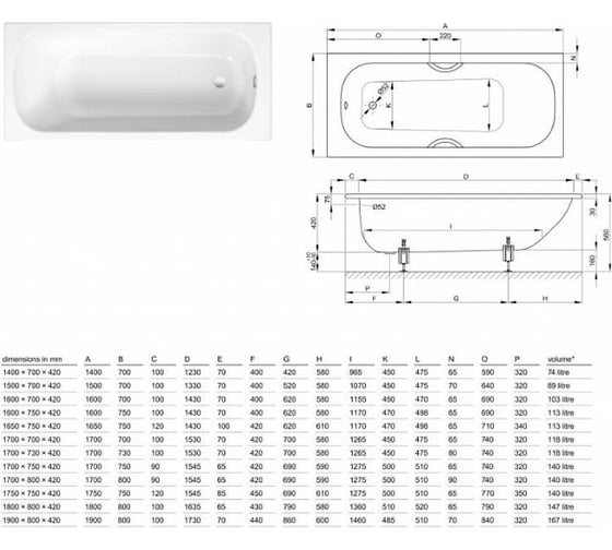 Ванна Bette Form 1500х700х420, с антислипом Sense, цвет-белый 2941-000 AS AD