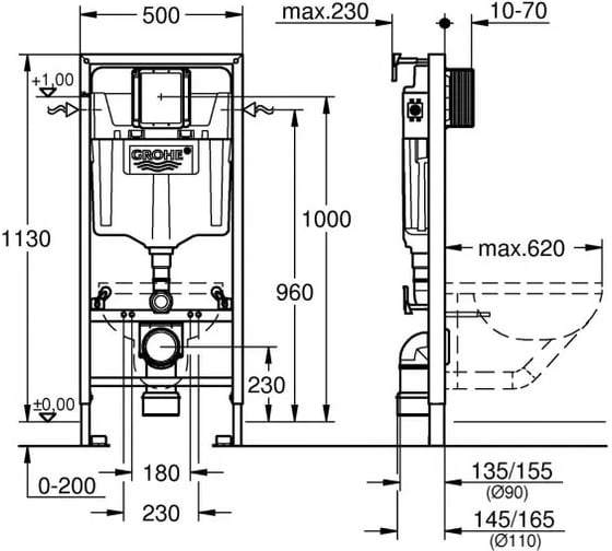 Система инсталляции для унитаза Grohe Rapid SL ширина 0,5 м (1,13 м) 38719001