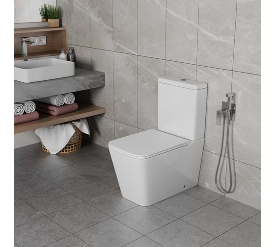 Безободковый унитаз-компакт D&K Berlin 610х345х825 мм, сиденье микролифт, белый DT1437016