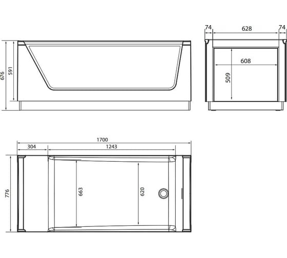 Ванна Aima Design "NEO" 170х75 см, 2 стекла, принт бетон 01нео1775с2