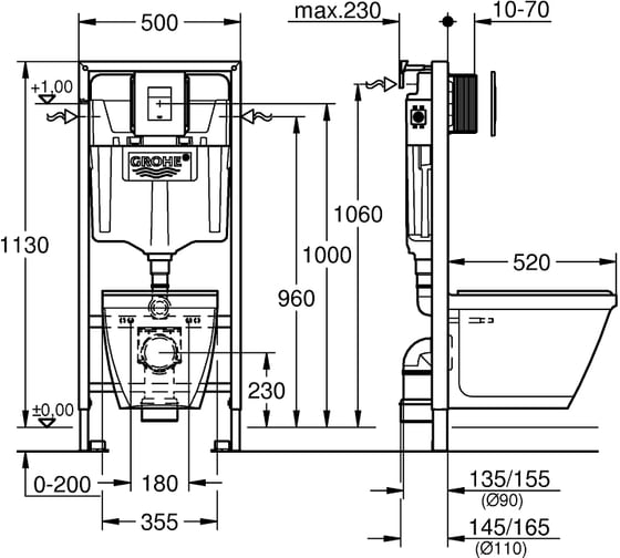 Инсталляция для унитаза с подвесным унитазом 4 в 1 GROHE Solido Perfect 39186000