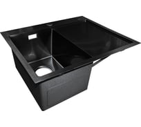 Мойка SANTREK AQUA нержавеющая сталь, врезная, 600x500x220 т 3,0 ЧЕРНАЯ D6050HLB левая (+ сифон + дозатор) + коландер 440x220 318393