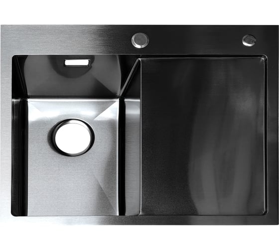 Мойка SANTREK AQUA нержавеющая сталь, врезная, 600x500x220 т 3,0 ЧЕРНАЯ D6050HLB левая (+ сифон + дозатор) + коландер 440x220 318393