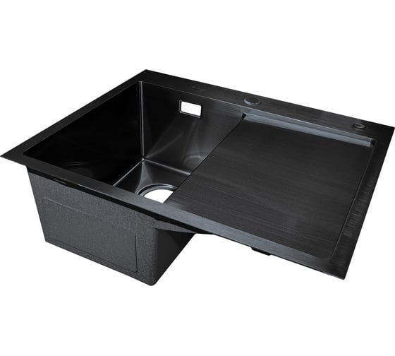 Мойка SANTREK AQUA нержавеющая сталь, врезная, 600x500x220 т 3,0 ЧЕРНАЯ D6050HLB левая (+ сифон + дозатор) + коландер 440x220 318393