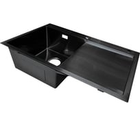 Мойка SANTREK AQUA нержавеющая сталь, врезная, 780x480x220 т 3,0 ЧЕРНАЯ D7848HLB левая (+ сифон +дозатор) + коландер 420x220 318399
