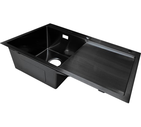 Мойка SANTREK AQUA нержавеющая сталь, врезная, 780x480x220 т 3,0 ЧЕРНАЯ D7848HLB левая (+ сифон +дозатор) + коландер 420x220 318399