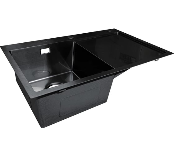 Мойка SANTREK AQUA нержавеющая сталь, врезная, 780x480x220 т 3,0 ЧЕРНАЯ D7848HLB левая (+ сифон +дозатор) + коландер 420x220 318399