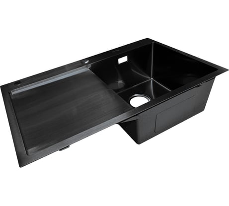 Мойка SANTREK AQUA нержавеющая сталь, врезная, 780x480x220 т 3,0 ЧЕРНАЯ D7848HRB правая (+ сифон+дозатор) + коландер 420x220 318400