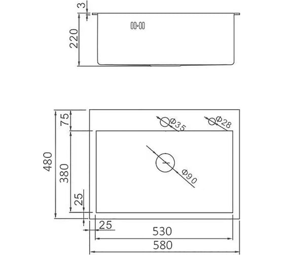 Кухонная мойка из нержавеющей стали WISENT ws35848 (58x48см) WS35848/WGER013