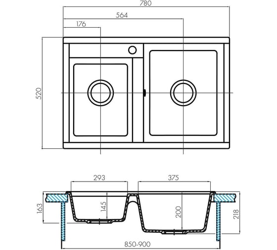 Кухонная Мойка AQUATON Делия 78 DBL (Графит)NEW 00064593 1A723132DE210