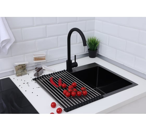 Мойка из нержавеющей стали Alcora Berlin 58х48 см., цвет Nano Black. Cифон в комплекте 3045066NB