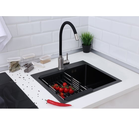 Мойка из нержавеющей стали Alcora Berlin 58х48 см., цвет Nano Black. Cифон в комплекте 3045066NB