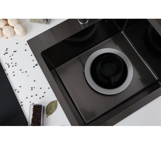 Мойка для кухни из нержавеющей стали Alcora Vienna 50х45 см., цвет Nano Black. Cифон в комплекте 3045042NB