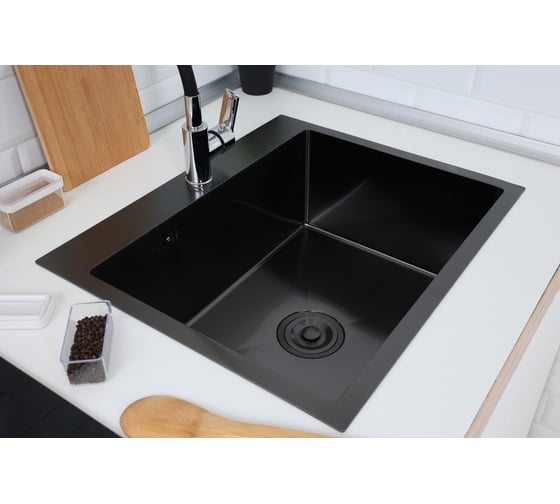 Мойка из нержавеющей стали Alcora Oslo 58х48 см., цвет Nano Black. Сифон в комплекте 2015110NB
