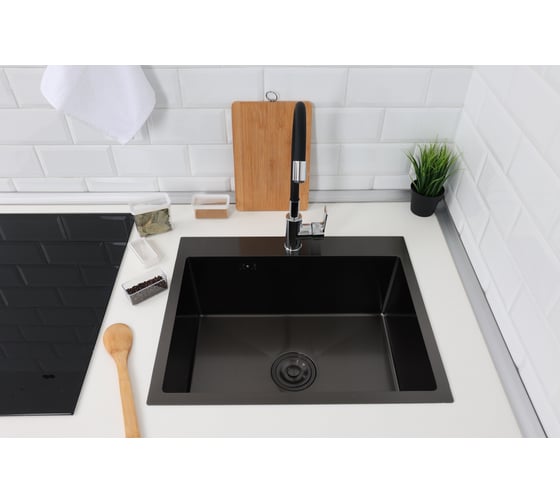 Мойка из нержавеющей стали Alcora Oslo 58х48 см., цвет Nano Black. Сифон в комплекте 2015110NB