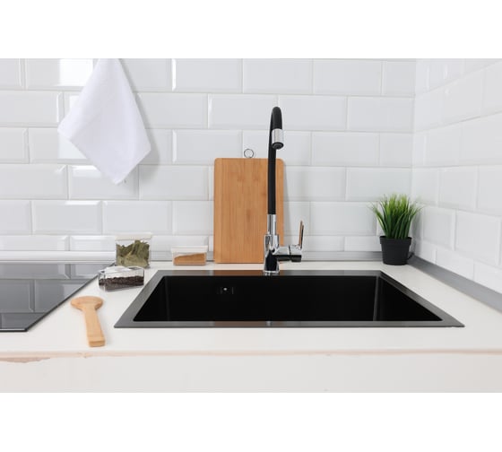 Мойка из нержавеющей стали Alcora Oslo 58х48 см., цвет Nano Black. Сифон в комплекте 2015110NB