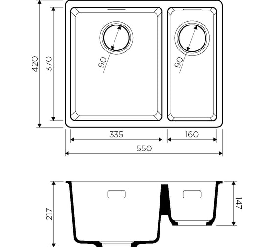 Мойка Omoikiri Kata 55-2-U-BL Artgranit черный NEW 4993389