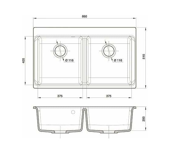 Мойка EWIGSTEIN кварц Axel 90D 2-чаши 860x510 бежевый арт.EW- X- 90D бежевый