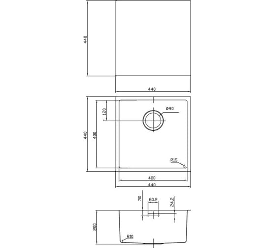 Мойка для подстольного монтажа, бронза IDDIS Edifice EDI44B0i77