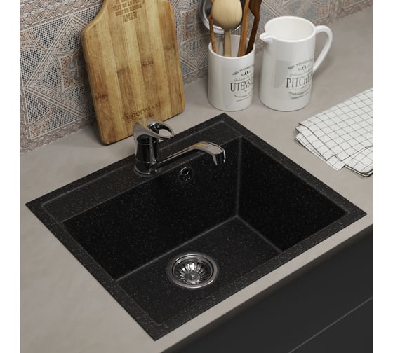 Кухонная мойка Uperwood ECON из искусственного камня UPD-408_004, прямоугольная, черная матовая 4910201234
