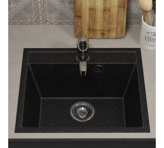 Кухонная мойка Uperwood ECON из искусственного камня UPD-408_004, прямоугольная, черная матовая 4910201234