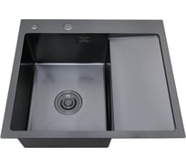 Набор 2 в1 /кухонная мойка с правым крылом + дозатор РМС MRK-5851BL-L. MRK-5851BL-L