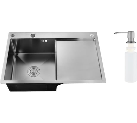 Набор 2 в1 РМС Ростовская мануфактура сантехники кухонная мойка с правым крылом + дозатор MRK-7851BL-L