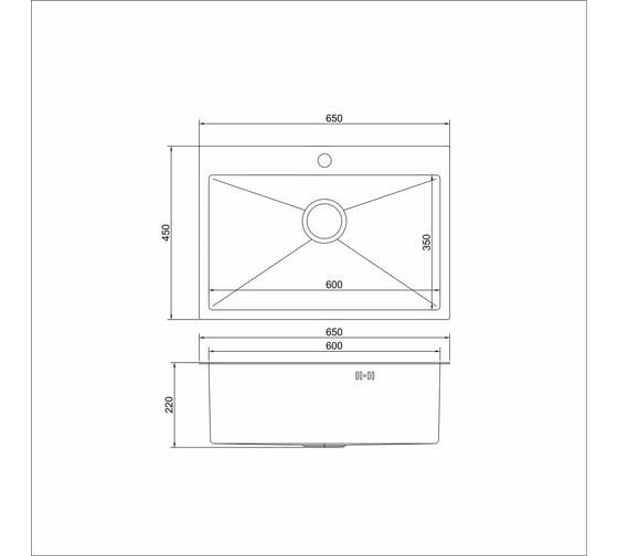 Мойка настольного монтажа MIXLINE 65x45 (3,0) вып 3 1/2 pro 22см с сифоном (черный графит нано) 552937