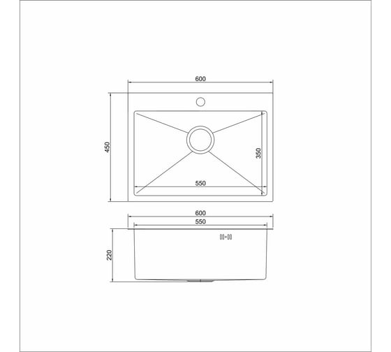 Мойка настольного монтажа MIXLINE 60x45 (3,0) вып 3 1/2 pro 22см с сифоном (сатин нано) 552932