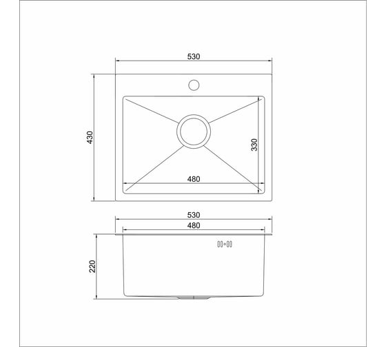Мойка настольного монтажа MIXLINE 53x43 (3,0) вып 3 1/2 pro 22см с сифоном (черный графит нано) 552935